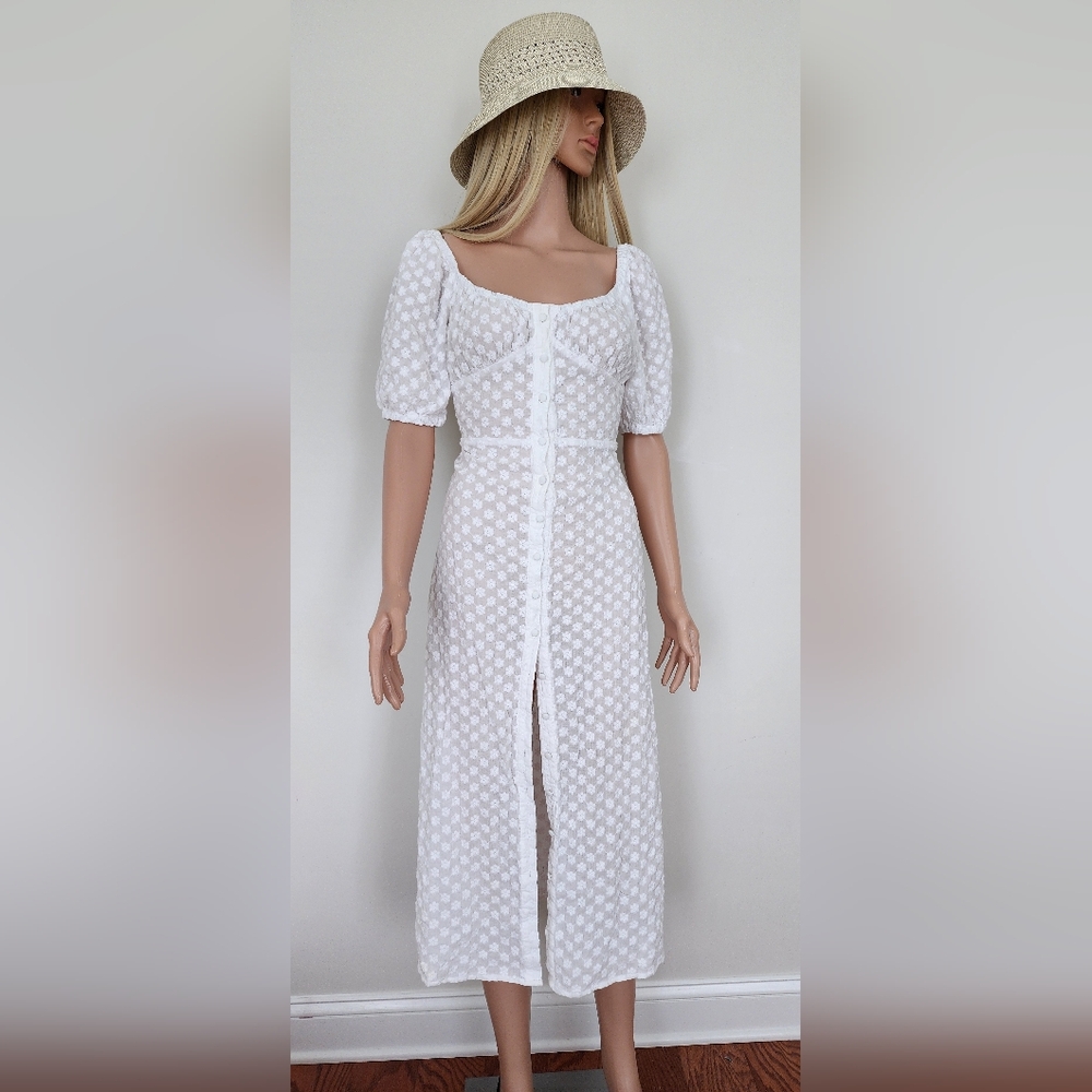 FASHION UNION WHITE BUTTON UP BIKINI BEACH COVER UP DRESS 6 FLORAL 100% COTTON